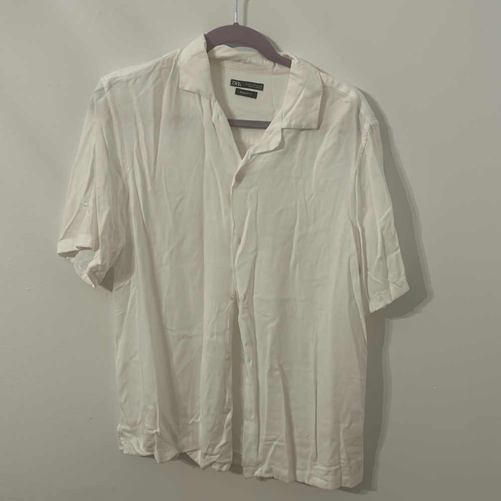 Zara White Short Sleeves Oversized White Button Down Short Sleeves Size Medium